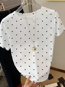 Women's Polka Dot Short Sleeve T-Shirt, Casual Crew Neck Summer Top, Retro Y2K Streetwear, Ideal for Vacation, Party & Daily Wear