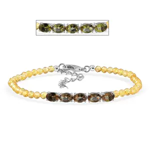 Autumn Alexite and  Citrine 23.00 ctw Beaded Fire Line Bracelet in Platinum Plated 6.5-8.00In