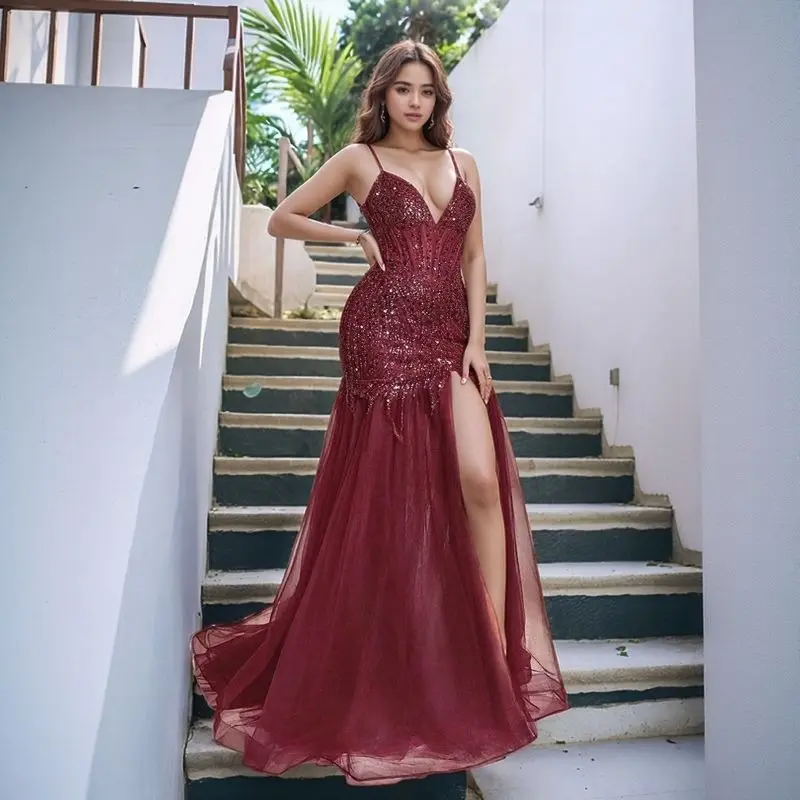 MUDADRESS-Stunning Off-Shoulder Burgundy Mermaid Gown Spaghetti Strap, Thigh High Slit, Prom Evening Dress, Wedding Guest, Red Carpet, Black Tie Event - TikTok Shop MUDADRESS-Stunning Off-Shoulder Burgundy Mermaid Gown Spaghetti Strap, Thigh High Slit, Prom Evening Dress, Wedding Guest, Red Carpet, Black Tie Event - TikTok Shop