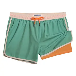 Maamgic Swim Shorts 4.5 Inseam Green with Orange Waistband 2 Side Pockets 1 Back Pocket Soft Stretch Mesh Liner Premium Velcro Swimming Beach Activewear - Swimtrunks Swimtrunks Swimtrunks