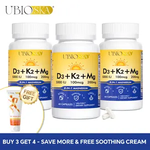 Family Packs UBIOSKA Vitamin D3 K2 Magnesium 15-In-1 Complex | With Vitamin D3, K2 (MK-7), B1, B2, B6, Zinc, Boron  & 8 Types of Magnesium for Bone Strength, Mood & Stress Balance, Immune Support | Gifts For Parent