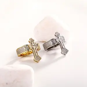 New cross ring hipster-man ring micro-inset zircon hip hop style high-grade temperament couple ring manufacturers direct sales