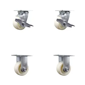 Service Caster SCC-SS30S420-NYD-TLB-2-R-2 Stainless Steel Heavy Duty Swivel Caster with 4 in. Nylon Wheels & Delrin Bearings - 3200 lbs Total Capacity - Set of 4
