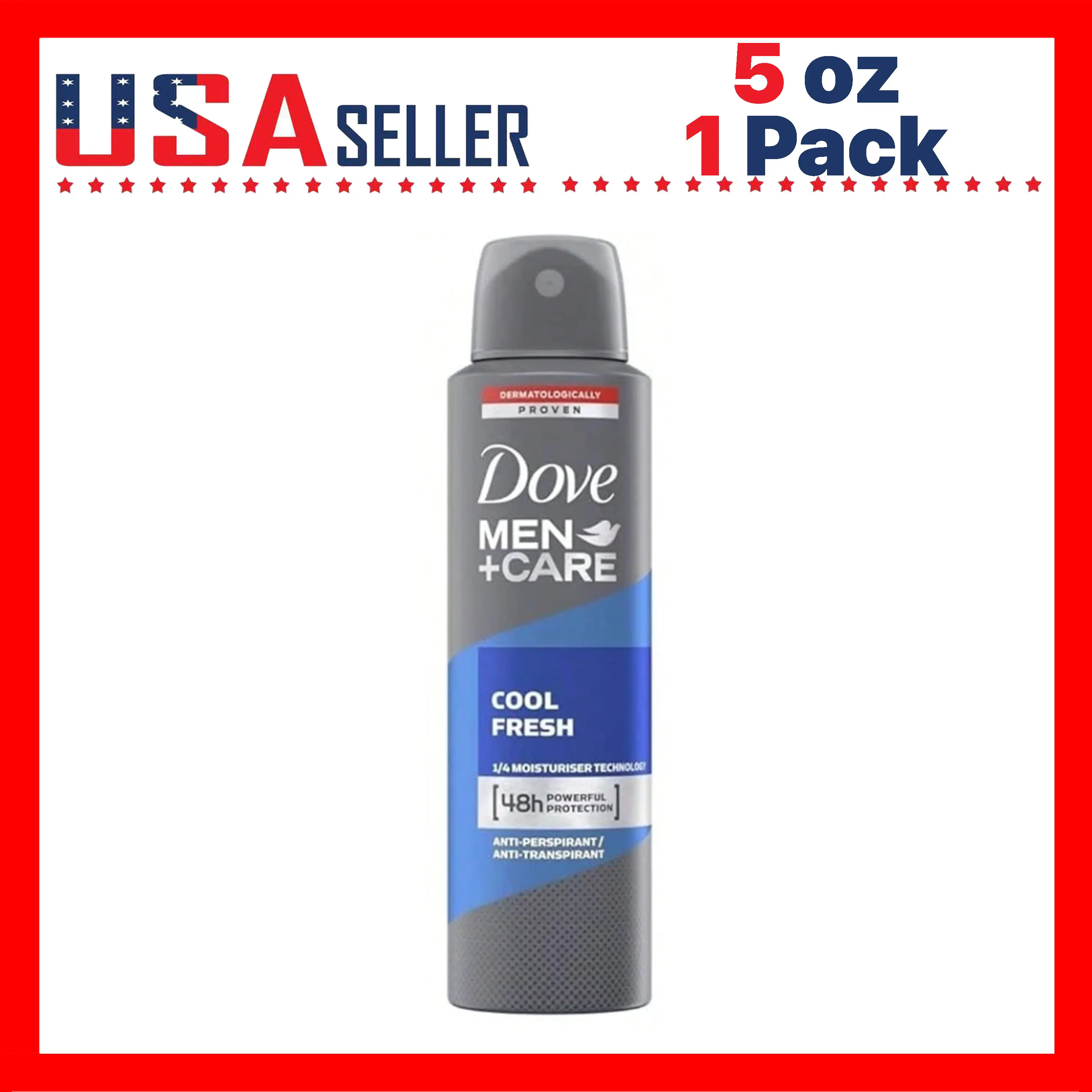 Dove Men+Care Cool Fresh Spray Deodorant 150ml / 5.07oz x [1 Pack]— Long Lasting Fresh Scent Body Spray for Men, Lightweight Quick-Dry Feel, 48H Odor Control, Gym & Travel Size Grooming Essential