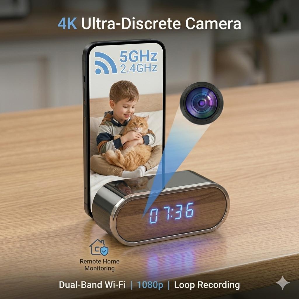 2)Smart Digital Clock Camera with Dual Band WiFi (5GHz & 2.4GHz) | Home Security & Remote Real-Time Monitoring System