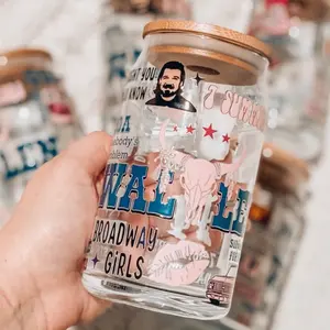 Glass Cup Bamboo Lid & Glass Straw