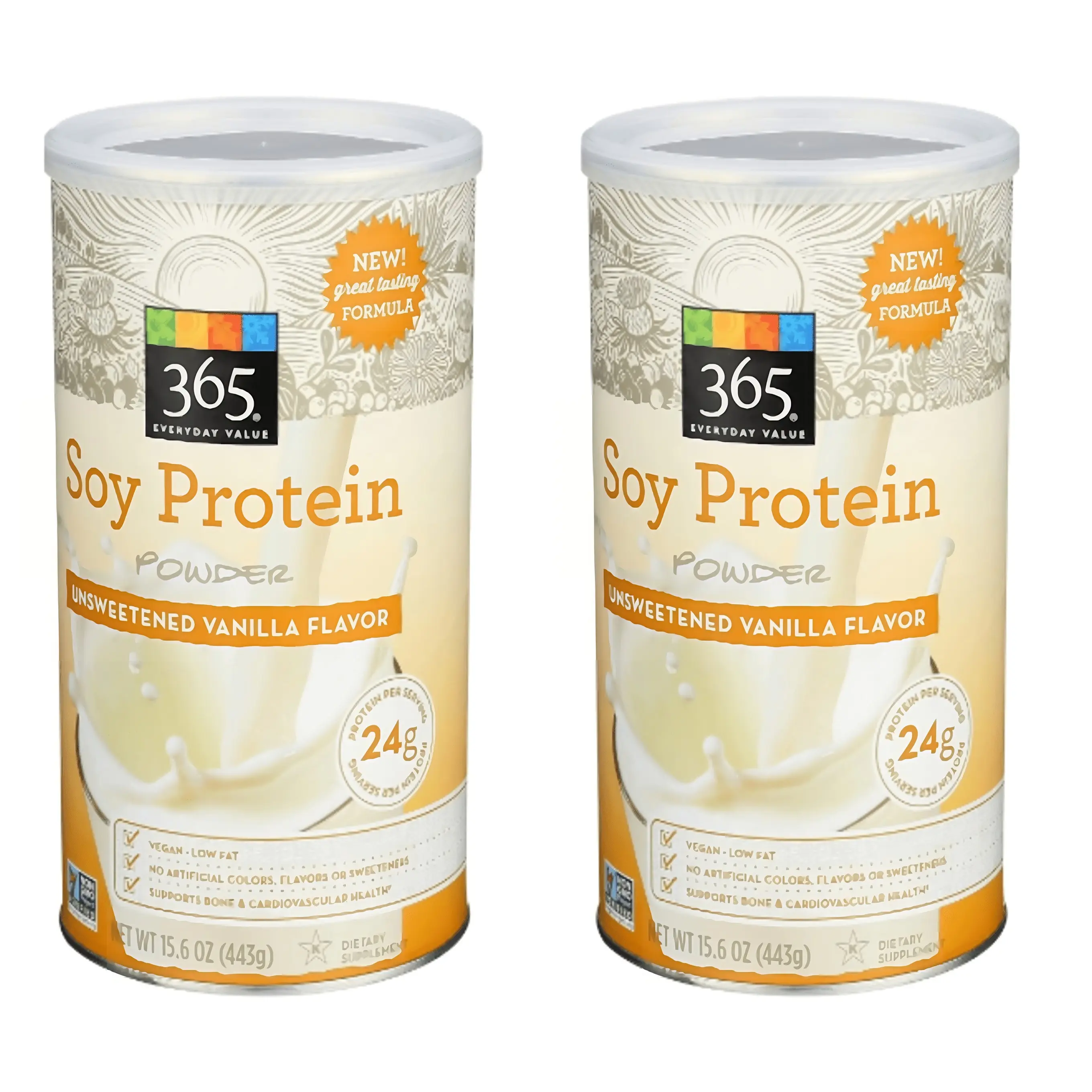 365 Everyday Value Soy Protein Powder, Unsweetened Vanilla Flavor, 15.63 oz, Pack of 2, Ideal for Cardiovascular Health