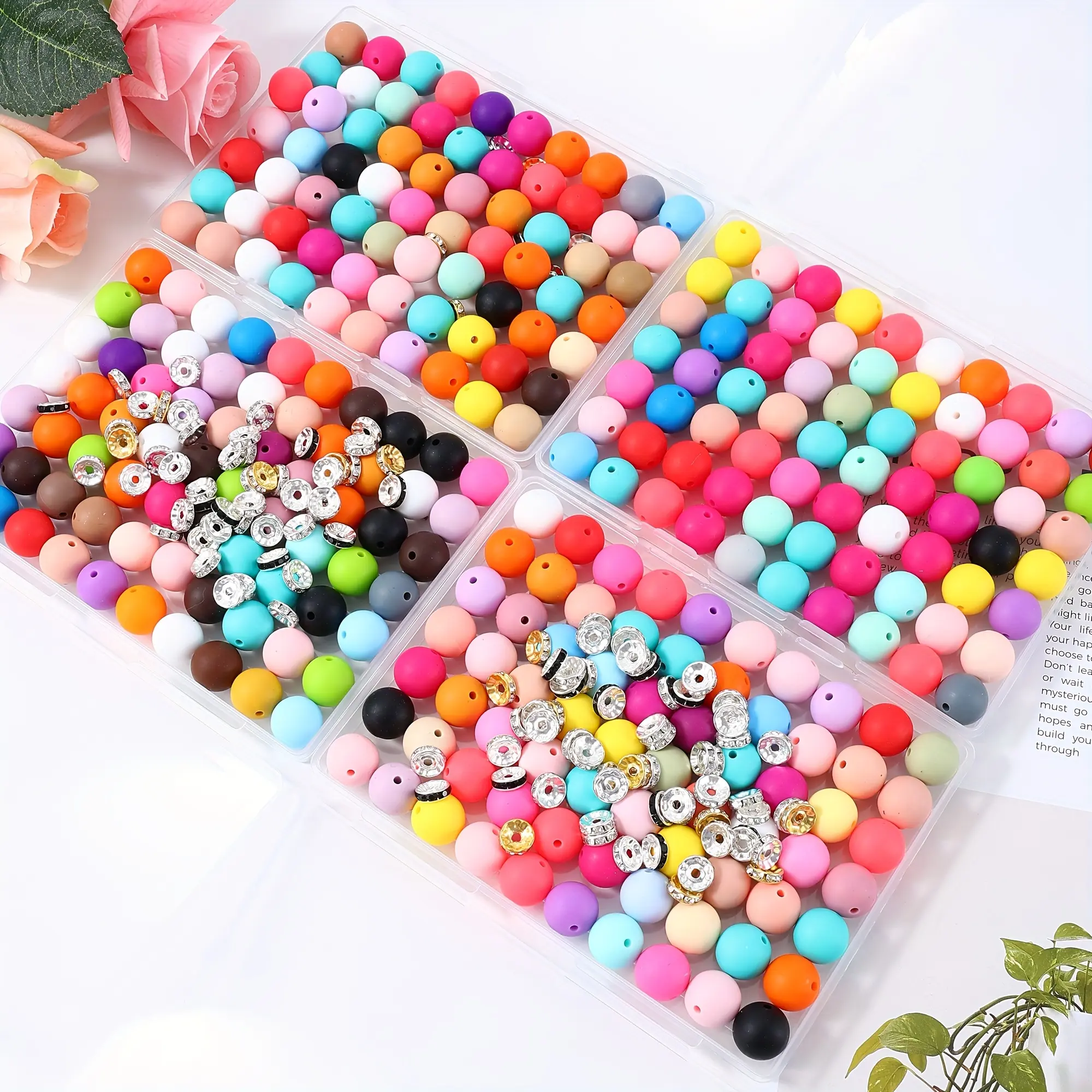 210-Piece 15mm Multi-Color Mixed Beads Silicone Kit with Storage Box, Ideal for DIY Accessories Wholesale, Handmade Crafts