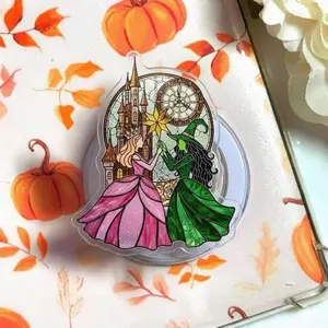 Green and Pink Friendship Phone Grip - Vintage Stained Glass Panel Aesthetic Holder - Magical Fairytale Inspired Accessory - Unique Gift for Sisters, Best Friends, and College Students