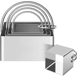 5 count Biscuit  with Handle, Stainless Steel Baking Essential Tool for Effortless Square Cookie Shaping,Pastry,Cake Decoration Creation-Precise Cut Utensil for Dumpling,Scone, Donut