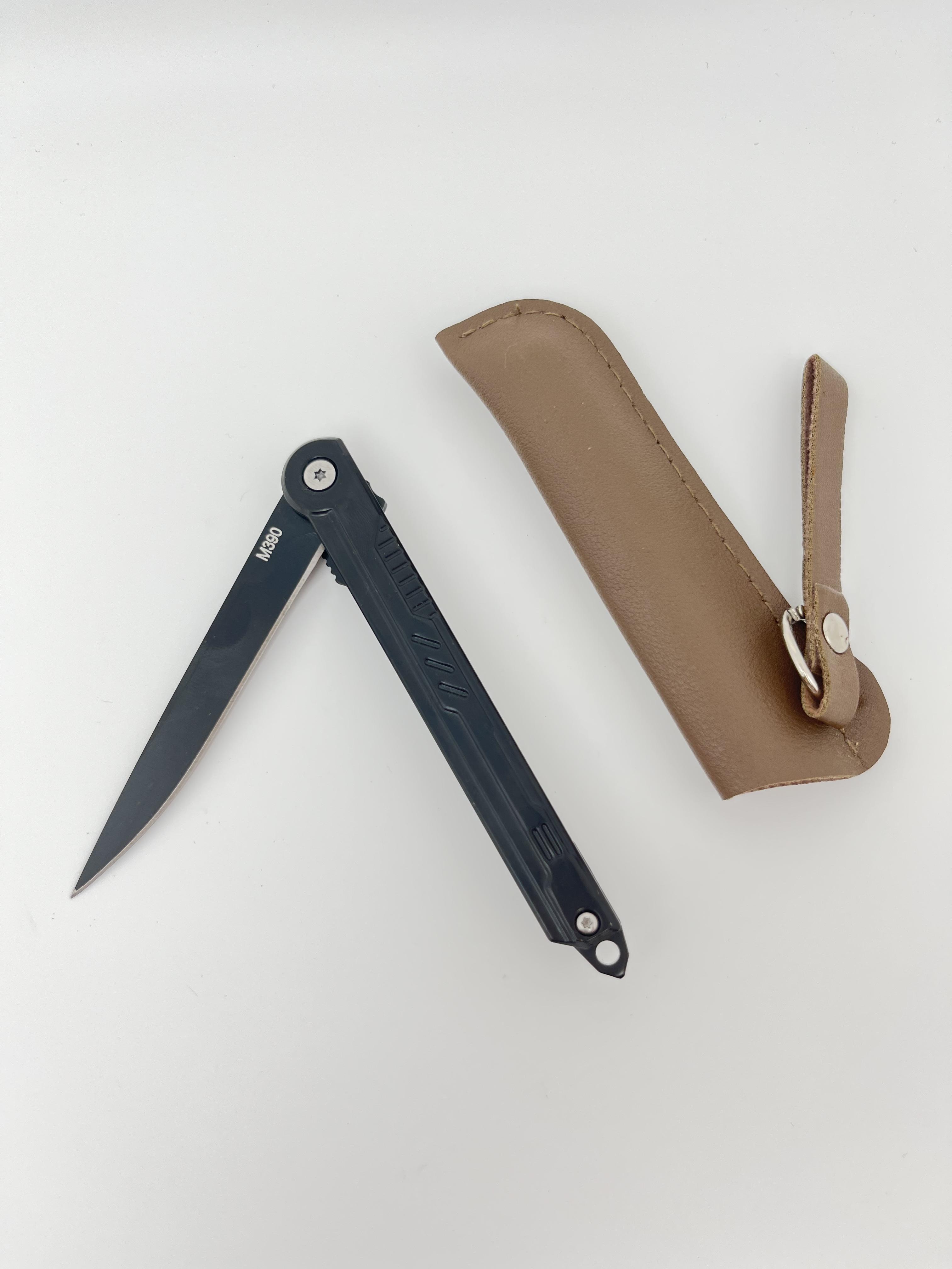Slim folding knife with leather sheath, EDC tool, outdoor knife, suitable for camping, kitchen, peeling