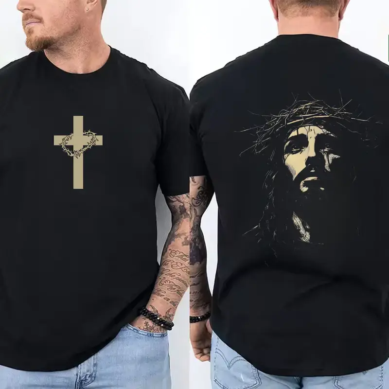 Jesus Crown of Thorns Soft Washed Tshirt, God Apparel Tee, Easter T-Shirt, Jesus T-Shirt, Easter Streetwear, Christian Apparel Graphic Tees, Gym Pump Cover Casual Round Neck