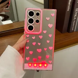 Sound-Controlled LED Heart Protective Phone Case, Unique Call Light Design, For Samsung Galaxy S24/s25/s24u/s25u/a35/a36/a55/a56