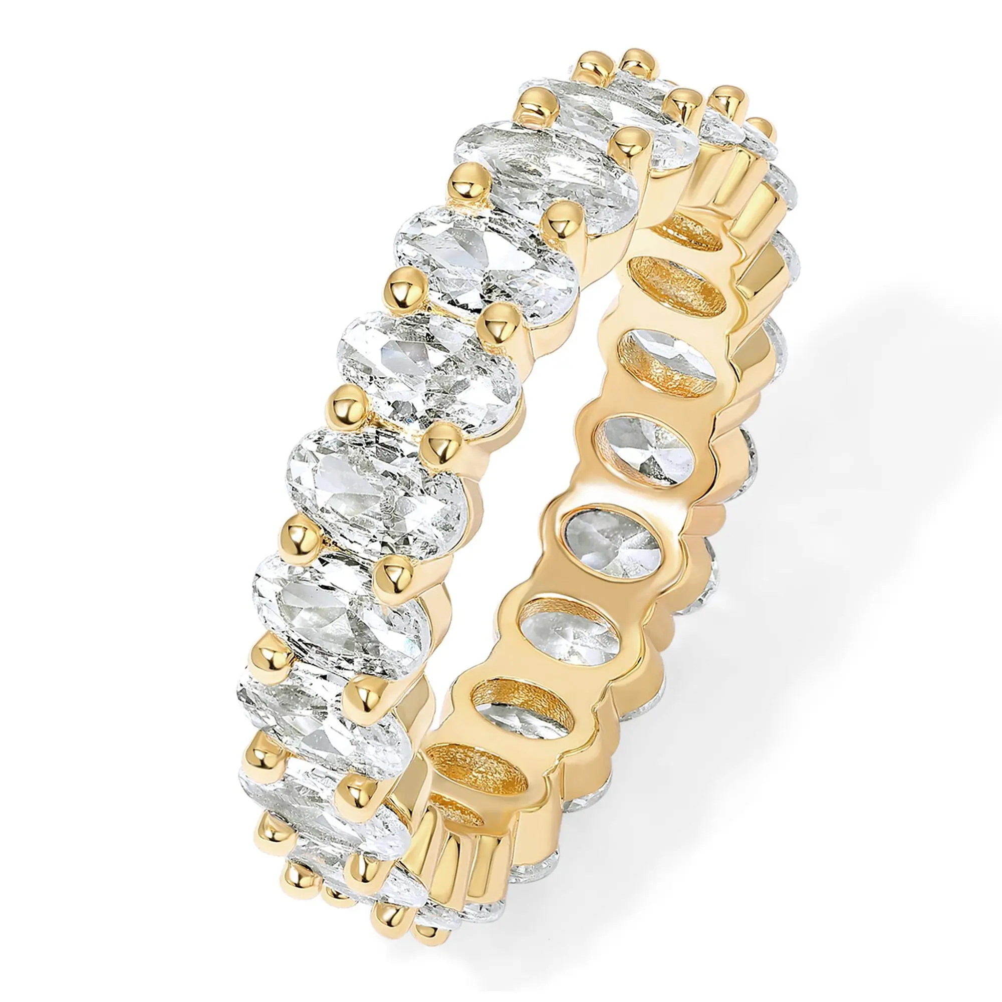 PAVOI Eternity Ring Oval 5A & 6A Cubic Zirconia Love Ring - 14K Gold Plated Stackable Rings for Women - Trendy Wedding Ring Gold Rings for Women - Sizes 5 to 10