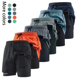6-Pack Men’s Two-Layer Sports Shorts – Quick-Dry, Anti-Exposure Design, Side Large Pockets for Phone Storage; Ideal for Fitness, Running, Training, and Casual Wear, Slim Fit Apparel, Anti-Expose, Soft Stretch Shorts, Solid Sports Shorts
