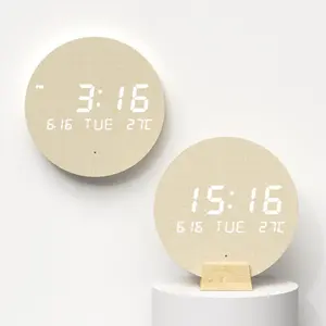 Moon Cordless Mini Digital LED Wall Clock, Date, Temperature, Auto Brightness, Digital  Wall Clock Modern Minimalist Decor for Office Livingroom Bedroom, Wall Mount/Wooden Stand