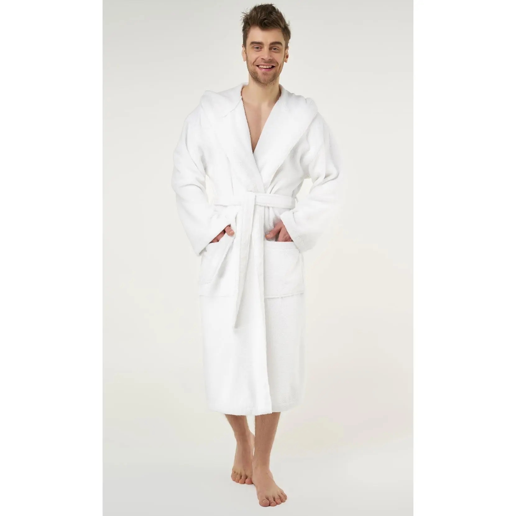 Turquaz Turkish Cotton Heavy Weight Hooded Terry Bathrobe Men White