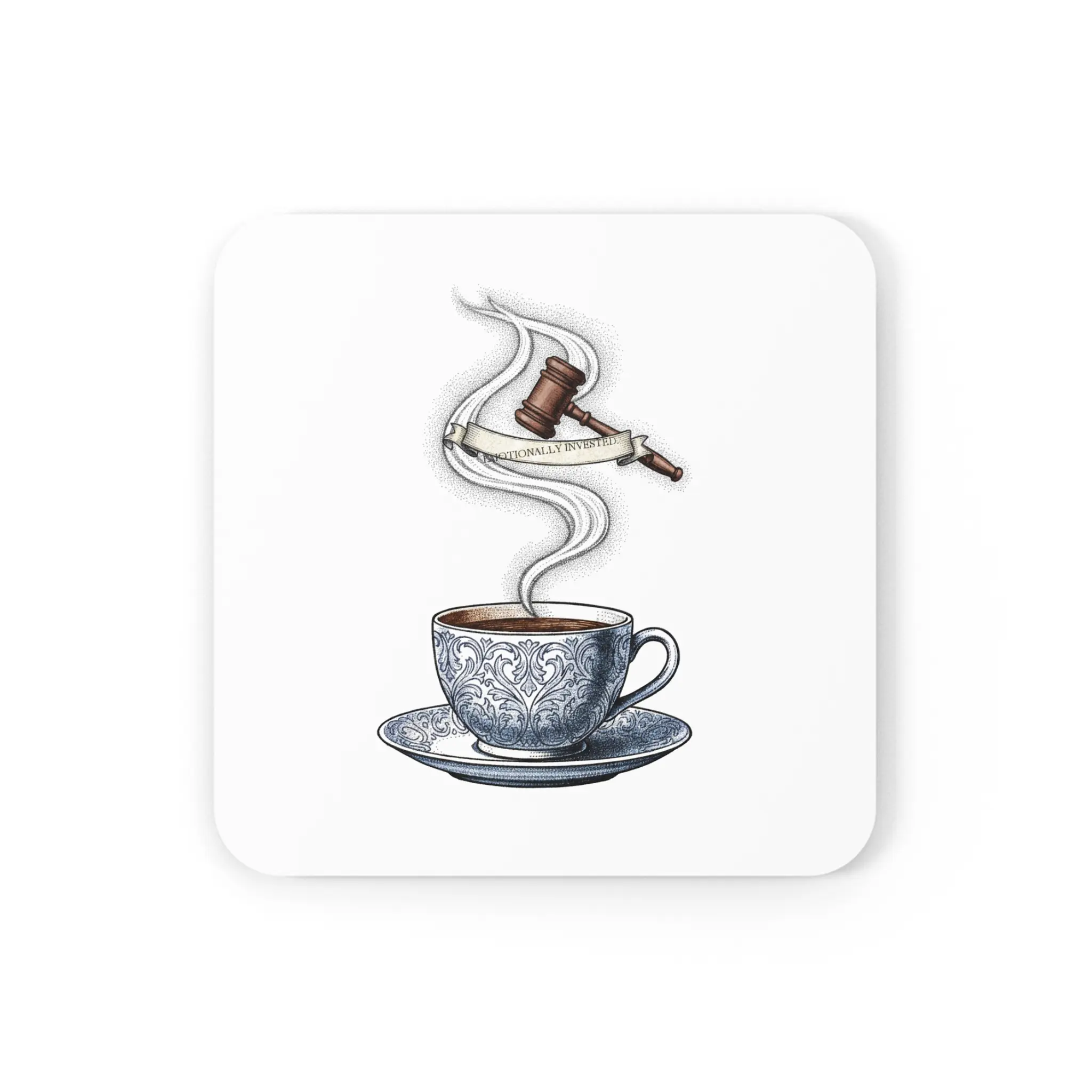 Emotionally Invested Cork Coaster | Hand-Tinted Engraving