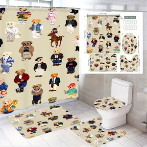 1/4pcsEnchanted Forest Christmas Snowflake Shower Curtain Set 4 Piece - Includes Shower Curtain, Hooks, Rugs, Bath Mat - Magical Xmas Theme Decor for Bathroom, Festive Winter Wonderland Decoration for New Year Holiday