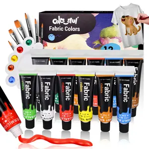 Colorful Fabric Paint Set, 12/24 Colors Fabric Paint with Brushes, Non-toxic Slick Painting Set for Adults, Beginner & Artists, Diy Painting Supplies