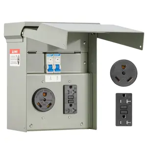 fathersdaygift VEVOR Temporary Power Outlet Panel, 20 30 Amp, RV EV Electrical Outlet Panel with NEMA 30 Amp GFCI 20 Amp Receptacle Installed, Pre-Wired IP54 Weatherproof Box, for RV Camper Car Travel Motorhome