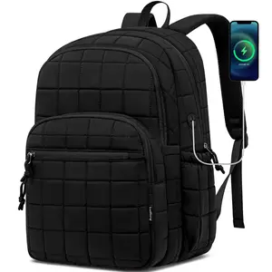 Lightweight Quilted Laptop Backpack with USB Charging Port for Men Women