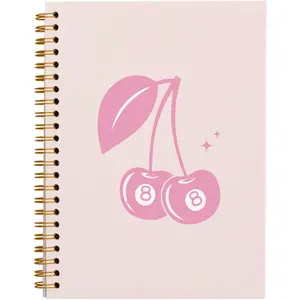 Bnwepo Pink Notebook Journal, Funky Retro Y2K Preppy Pink Lucky 8 Ball Cherry Notebook, Pink Office Supplies, Pink Aesthetic Notebooks, Pink Desk Accessories, Pink Hardcover Spiral Notebook 5.5x8.3