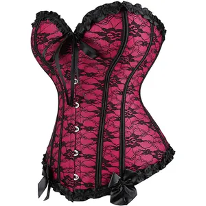 Corset Bustier Top for Women Boned Brocade Classic Floral Lace up Plus Size Fashion Cosplay Costumes Fairy Renaissanc Halloween Elegant Pink Green Blue Black Purple Red White