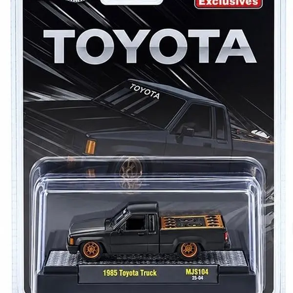M2 Machines 1:64 1985 Toyota Pickup Truck Slammed Custom – Matte Grey w/ Carbon Hood – MiJo Exclusives