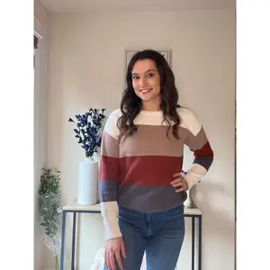 Colorblock Knitted O-neck Pullover Sweater