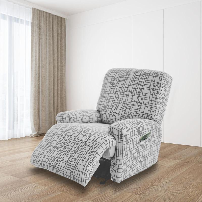 Lavishicover Line Pattern Elastic Recliner Chair Cover for Single Sofa, Noslip Recliner Slipcover with Side Pocket, Furniture Protector for Home Decor