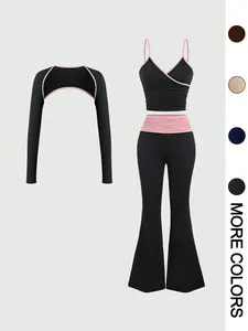 Women's Sporty Casual Three-Piece Outfit Athleisure Wear Set for Yoga Workout for Women, Ideal for Spring and Fall