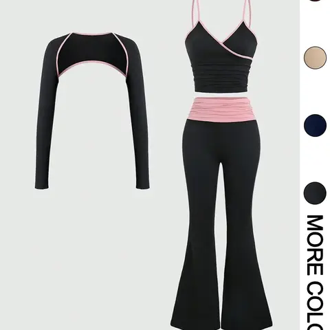 Women's Sporty Casual Three-piece Outfits for Yoga Gym Workout, Yoga Fitness Clothing, Athletic Sets, Athleisure Workout Set, Ladies Spring & Fall Clothes