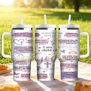 1pc 17oz/17.5oz/20oz/22oz/26oz/30oz/30.5oz/32oz/33oz/40oz，Christian Gifts for Women  - I Am a Child of God Insulated Travel Mug - Birthday Christmas Gifts, Inspirational Religious Catholic Baptism Confirmation Gift for Her