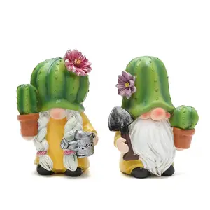 2 Cactus Gnome Mini Statues – Cute Hand-Painted Resin Gnome Statues to Beautify Your Room, the Best Gift for Mom or Kids, Christmas Gift