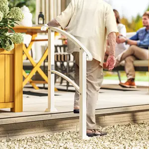 1-3 Step Metal Handrails for Outdoor Steps, Porch Deck Stair Railing with tallation Kit for Concrete Steps, White