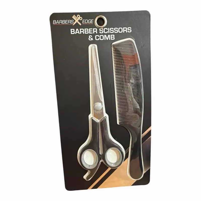 Barber scissor and comb set, professional quality, Sharp blades for a precise controlled cut, maximum comfort, large finger grips, nonslip handles, and finger rest, beauty tools