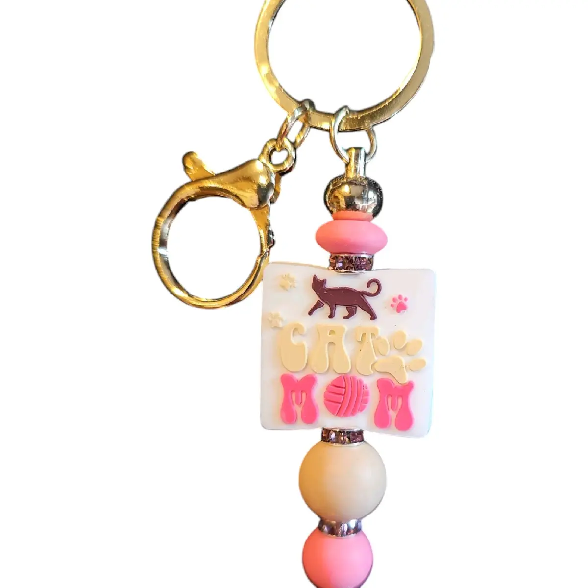 Handmade Cat Mom Super Meowsome Beaded Keychain - Perfect for Moms Who Love Cats, Customizable