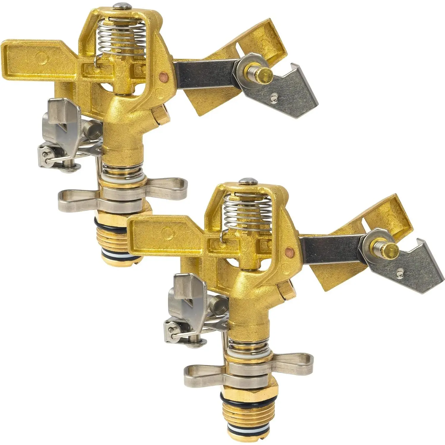 1/2 Inch Brass Impact Sprinkler, 2 Pack Heavy Duty Water Sprinkler , Adjustable 0-360  Coverage , Watering Sprinkler for Large Area Lawn Patio Garden Irrigation