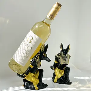 Anubis Dog God Weighted Wine Rack - Resin Sculptural Wine Holder, a Stable & Decorative Craft Piece for Home Bar, Living Room or Collector's Display