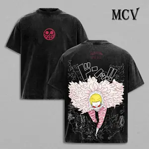 Donquixote Doflamingo One Piece Vintage Washed T-Shirt | Heavy Cotton Oversized Anime Tee for Men & Women | Japanese Streetwear Graphic Shirt | Y2K Fashion Apparel | TikTok Trendy Pop Culture Clothing For Manga Fans Everyday Wear Casual Outfit Styles