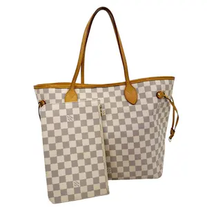 Pre-owned Louis Vuitton Damier Azur Shoulder Bags Neverfull MM Tote Shoulder Bag White
