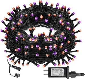 300 LED String Lights, 100FT String Lights with 8 Lighting Modes, Decorations for Party Valentines Day Carnival Supplies, Outdoor Yard Garden Decor,Happy New Year(Purple & Orange)