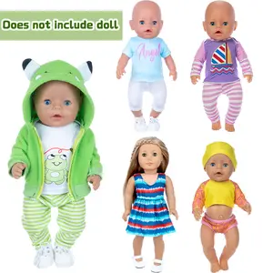 DEARBEI 5 PCS 16-18 inch Baby Doll Clothes Outfit Pajamas for Baby Doll Clothes, 17 Inch Doll and for 18 Inch Girl Doll Outfits 2 Years Old