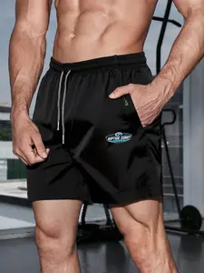 Quick-Dry Sport Shorts for Men and Women, Surf Badge Print, Breathable Ice Silk Fabric, Ideal for Gym Training and Running