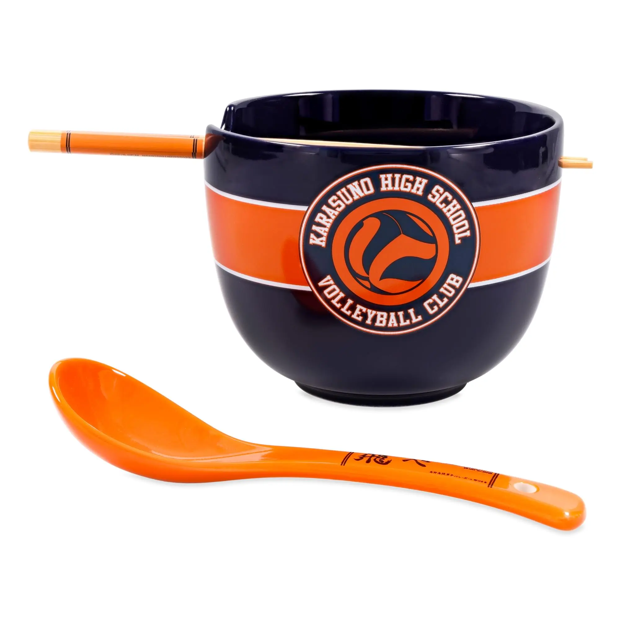 Haikyu!! Karasuno High Ceramic Noodle Bowl Set - 20-oz Sturdy Dinnerware with Wooden Cutlery Set (Chopstick, Spoon)
