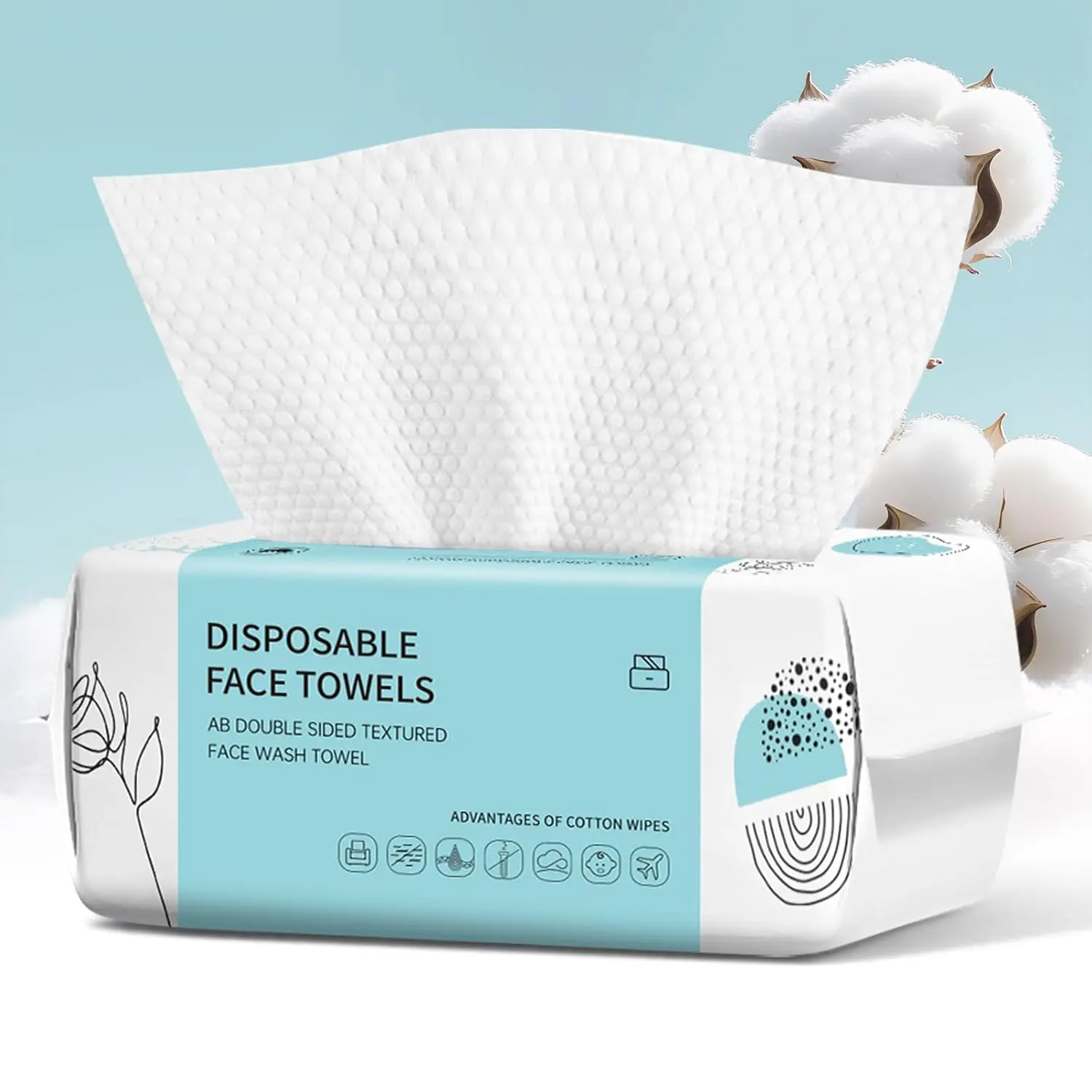 Disposable Face Towels 100 Count, Ultra Soft Cotton Dry Wipes for Face Cleansing, Makeup Remover Facial Towelettes, Biodegradable Facial Tissue for Skincare, Wet & Dry Use, Gentle for Sensitive Skin