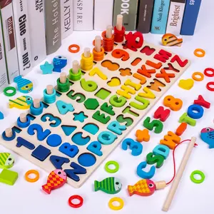 Multifunctional Logarithm Board Kids Early Education Shape Recognition Puzzle Number Building Blocks Fishing Toy Math Learning Tools