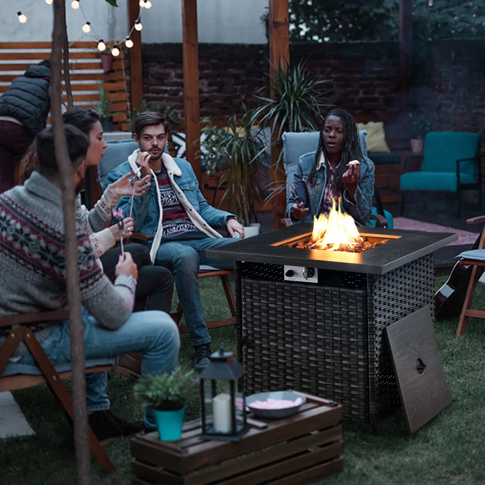 Belord 30-in Round Wicker Propane Fire Pit Table - 50,000 BTU, Home & Garden Exterior Patio Outdoor Fire Feature, Outdoor Fire Pits, Patio Fire Pit