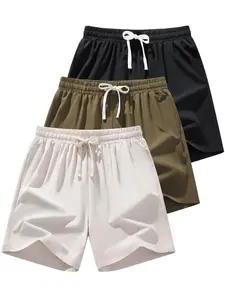 Men's Solid Color Drawstring Waist Shorts, Regular Fit Casual Comfy Breathable Shorts for Beach Vacation Outdoor Activities, Men's Bottoms for Summer
